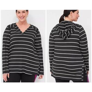 LIVI Women's 26/28 V-Neck Recycled Soft Hoodie Black and White Striped